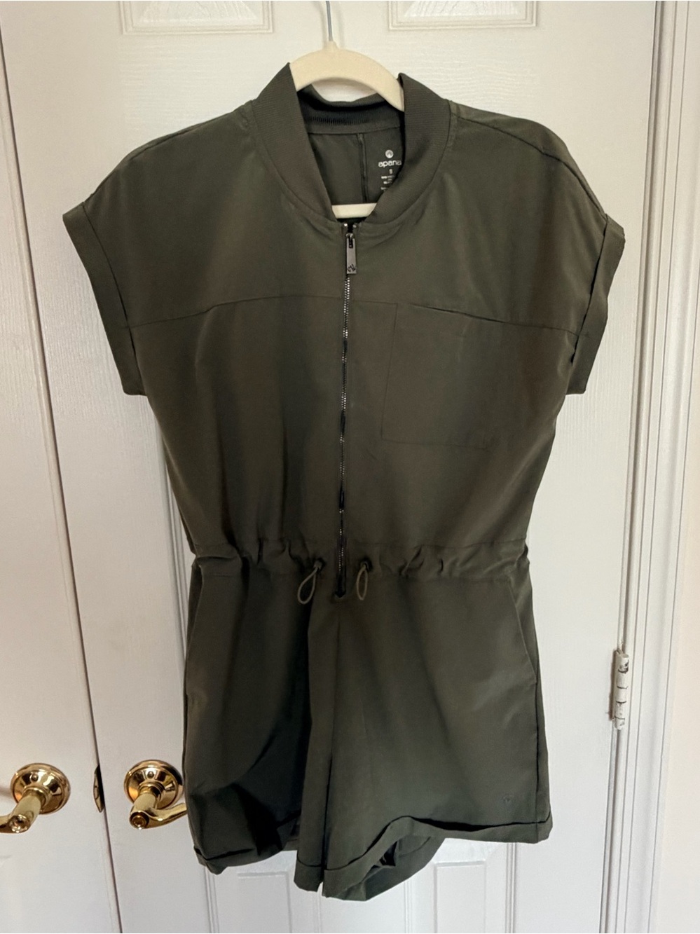 Olive Green Short-Sleeve Utility Romper